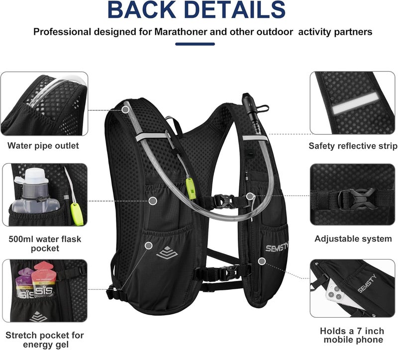 SEMSTY Running Hydration Vest 5L,Running Vest Pack with 1.5L Water Bladder,Lightweight Water Backpack for Hiking Running Cycling - Image 3
